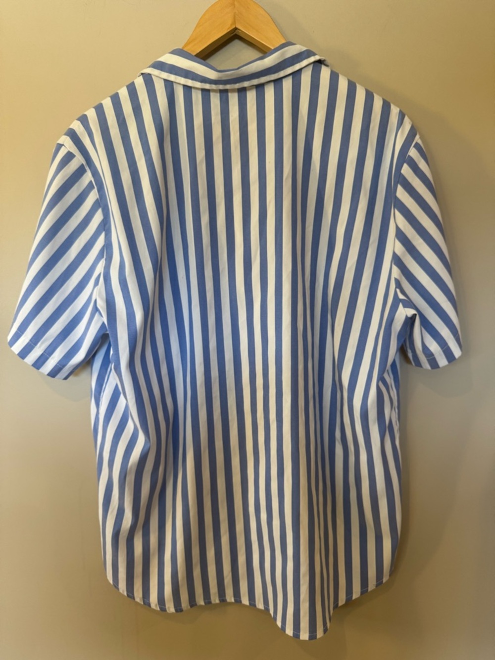 Men's Blue & White Vertical Stripe Short-Sleeve Button-Down Shirt